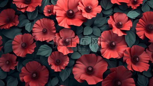 红色韩式花朵插画图片_红色花朵平面平铺女神节日设计的插画9