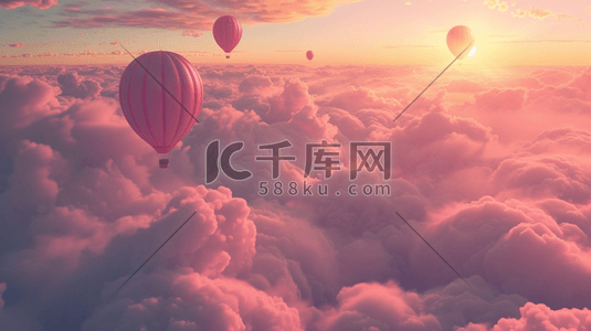 降落伞插画图片_唯美美丽降落气球在空中飞翔的插画10