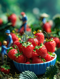 农民们正在采摘新鲜的大草莓矢量插画