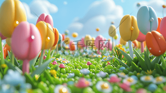 春天立体户外花朵开放的插画4