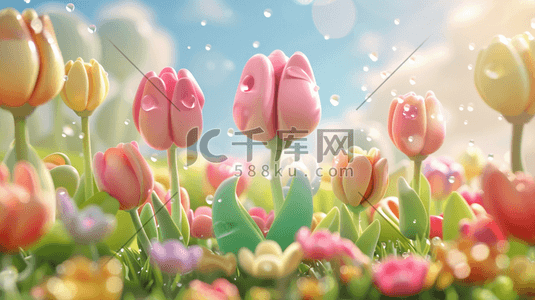 春天立体户外花朵开放的插画17