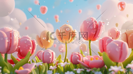 春天立体户外花朵开放的插画56