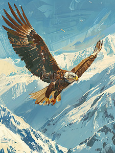 雄鹰飞越群山雪山图片