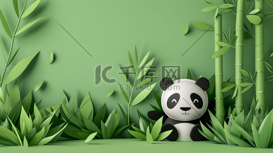 动物设计插画图片_简约绿色平面熊猫竹子的插画9