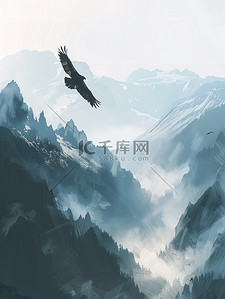 雄鹰飞越群山雪山插画海报