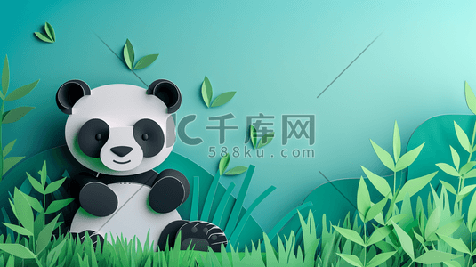 简约绿色平面熊猫竹子的插画5