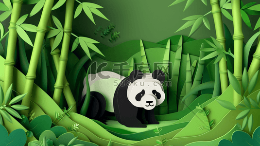 动物设计插画图片_简约绿色平面熊猫竹子的插画1
