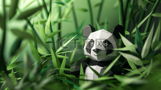 动物设计插画图片_简约绿色平面熊猫竹子的插画11