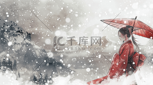 古风中国风冬季冬天雪景汉服女性插画