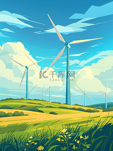 电站插画图片_风车与绿野电力新能源