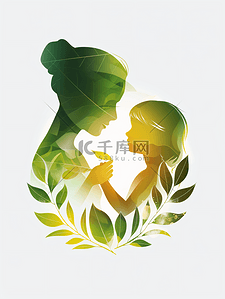 in标志插画图片_手拿环保可回收标志母女