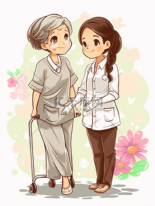 年轻女护士关爱呵护老人