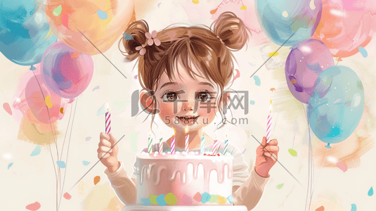 生日惊喜插画图片_粉色梦幻蛋糕生日惊喜的插画2