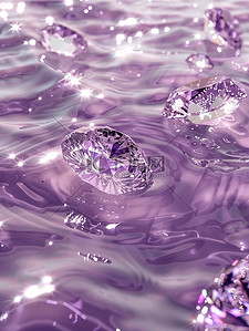 钻石插画图片_闪亮的钻石漂浮在淡紫色的水上插画素材