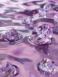 钻石插画图片_闪亮的钻石漂浮在淡紫色的水上插画