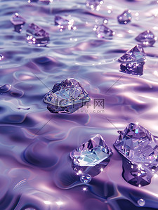闪亮的钻石漂浮在淡紫色的水上素材