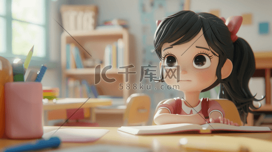 现代简约背景插画图片_简约现代可爱女孩看书的背景6原创插画