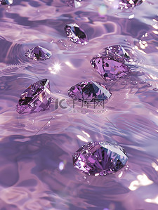 闪亮的钻石漂浮在淡紫色的水上插画海报