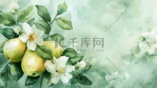 水杯插画图片_绿色简约清新艺术绘画梨子花朵的插画4
