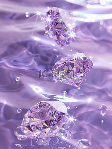 钻石插画图片_闪亮的钻石漂浮在淡紫色的水上图片