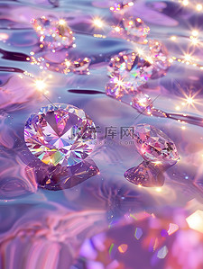 钻石项链插画图片_闪亮的钻石漂浮在淡紫色的水上插图