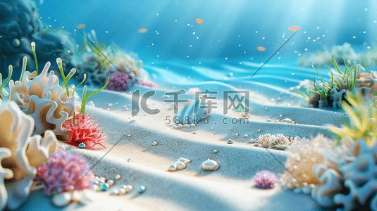 生物图标插画图片_蓝色简约海洋海底生物鱼类水草的插画10