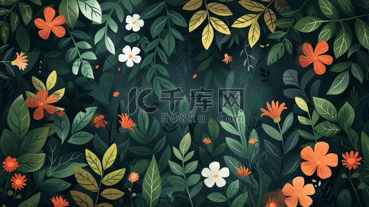 彩色手绘森林树叶纹理叶片风景的插画4
