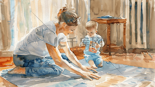 彩色绘画艺术母亲陪伴宝宝玩具的插画6