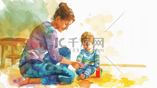 彩色绘画艺术母亲陪伴宝宝玩具的插画1
