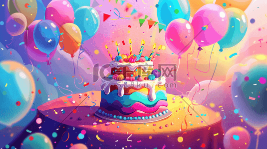 卡通蜡烛蛋糕插画图片_手绘卡通生日聚会气球的插画1