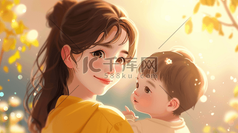 简约温馨母亲节开心母女的插画12
