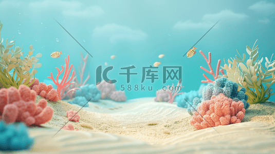 蓝色简约海洋海底生物鱼类水草的插画7