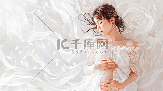 白色简约美丽孕妈妈拍艺术照的插画14