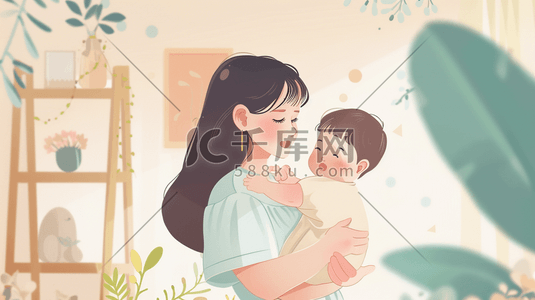 阳光开心插画图片_简约温馨母亲节开心母女的插画18