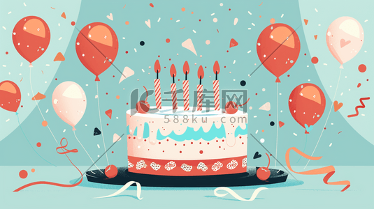 简约绘画蛋糕生日气球惊喜的插画1