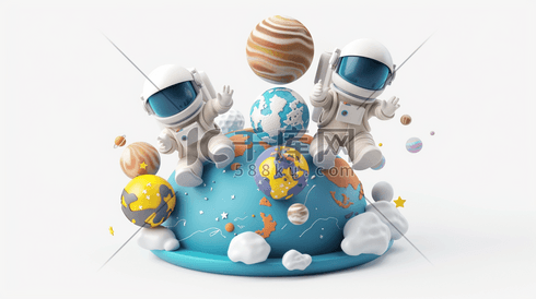 航空航天宇航员太空生活可爱插画2