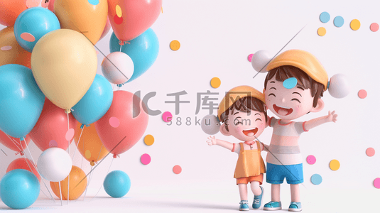 气球礼物插画图片_彩色卡通气球孩童气球礼物惊喜的插画3