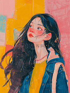 现代感长发美女手绘插画1