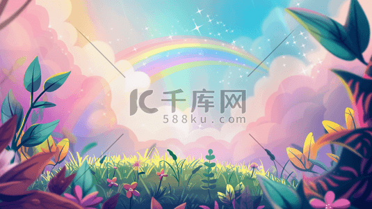 春季里雨后彩虹美景插画7