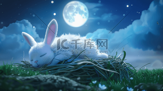 月光下安睡的小兔子插画6