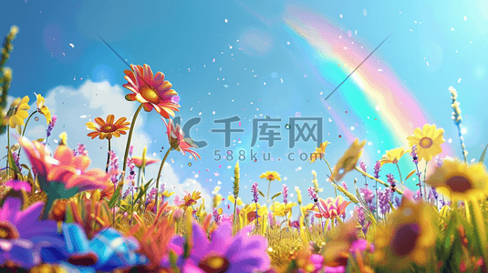 春季里雨后彩虹美景插画6