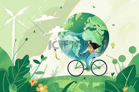 扁平地球环保日绿色手绘插画