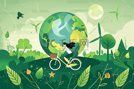 环保日绿色手绘扁平地球插画
