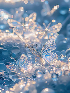 冰插画图片_冰蓝色蝴蝶在干净的雪地上插画素材