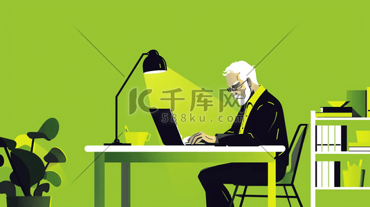 绿色场景手绘外国工人工作看书的插画9