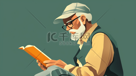 外国人男插画图片_绿色场景手绘外国工人工作看书的插画12