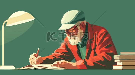 外国人男插画图片_绿色场景手绘外国工人工作看书的插画10