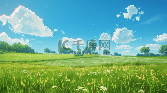 春季里绿色草坪风景插画8
