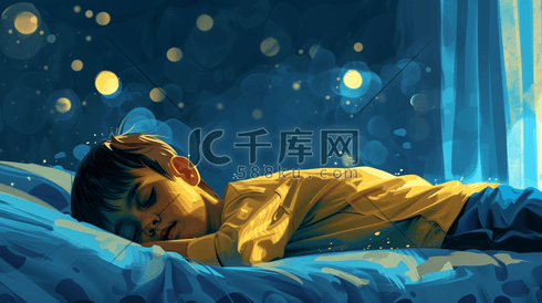 彩色绘画夜晚儿童睡觉的插画14
