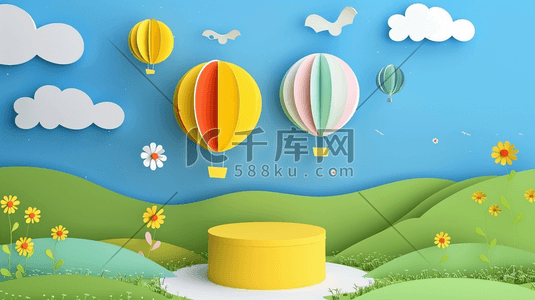 黄色热气球插画图片_彩色扁平化简约清新热气球风景的插画4